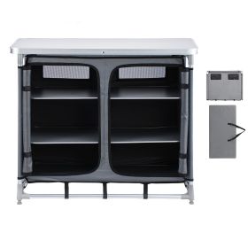Camping Storage Cabinet, Outdoor Portable Aluminum Lightweight Table, Quick Set-up Compact Kitchen Cook Station, with 6 Shelves and Carry Bag