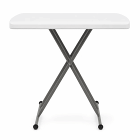 Adjustable Folding Table, 30 x 20 in Small HDPE Portable Personal Table with Steel Legs, White Gray, Indoor Outdoor Use (Shipment from Walmart)