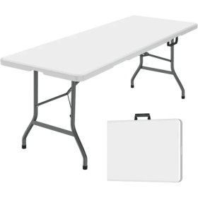 6 Foot Folding Table,Fold-in-Half Plastic Table,Indoor Outdoor Picnic Party Dining Camp Tables,White(Shipment from Walmart)