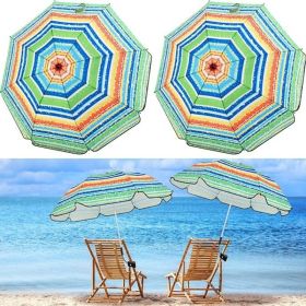 2 Pcs Automatic Chair Umbrella with Universal Clamp 44" UPF 50+ Portable Clamp on Beach Chair Adjustable Wheelchair Umbrella for Outdoor Patio Pa (Color: Blue and Colorful Stripe)
